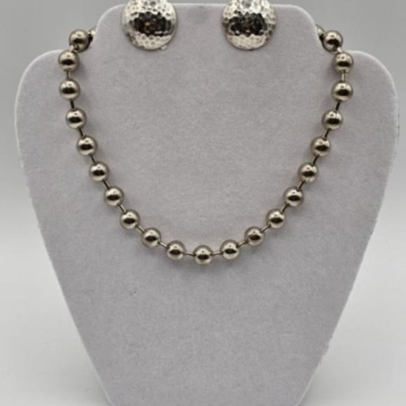 JW2 NECKLACE & EARRINGS Stainless Steel Necklace Silver Earrings Clip on Earring - Picture 1 of 11